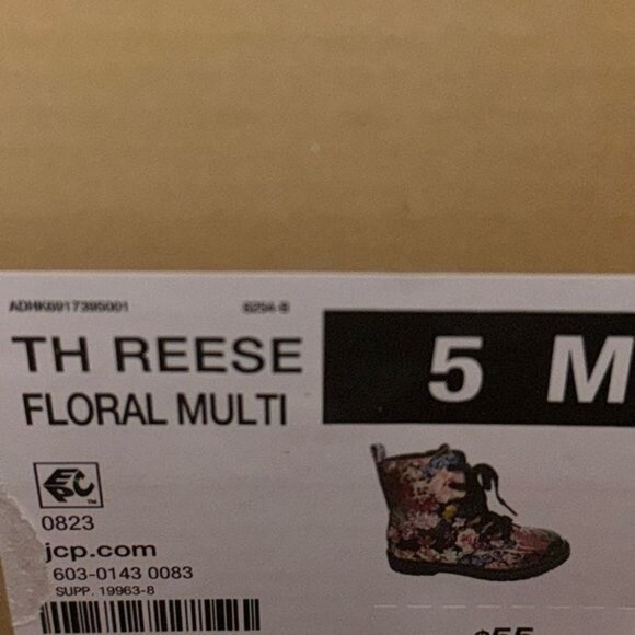 JCP TH Reese Floral Multi Combat Boots Size 5M Womens Synthetic Upper Black Sole - Picture 11 of 12